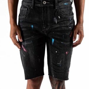 Serenede Galaxy Black Paint-Splatter Men's Stretch Denim Shorts Size 32